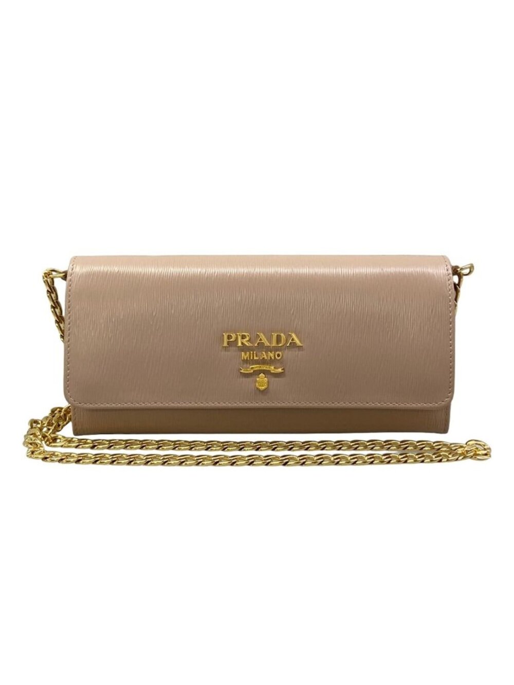 Prada Wallet Beige Chain Leather Shoulder Bag